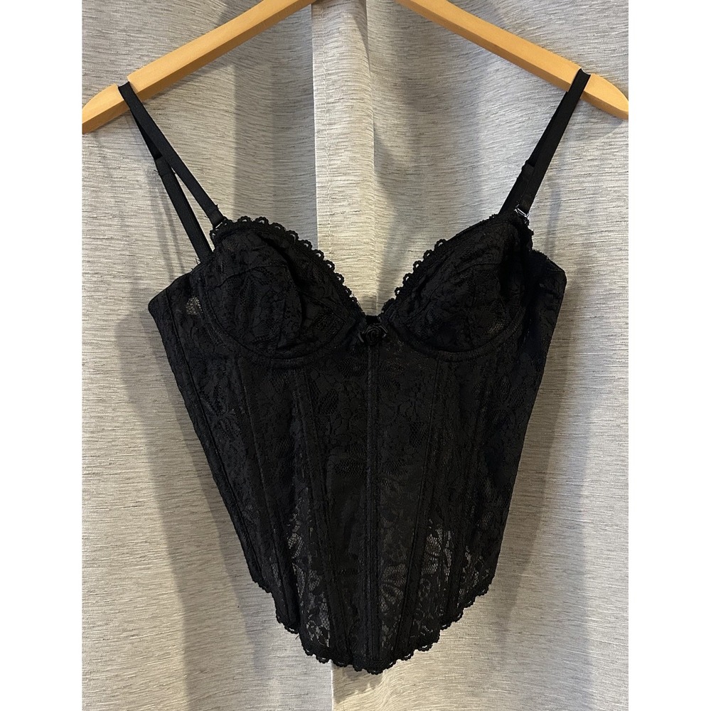 Fredericks Of Hollywood Vintage Black Lace Bustier Strapless Bra‎ 32B